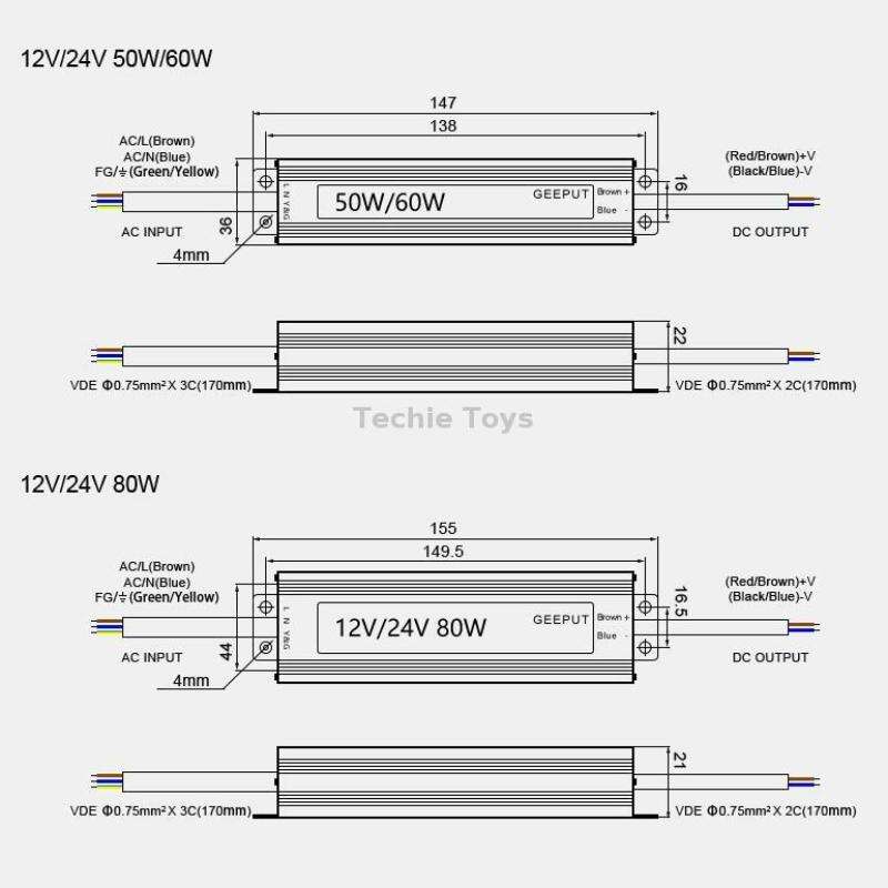 GEEPUT 220V To 24V LED Waterproof Power Supply Switch Transformer, Model: 2.1A 50W