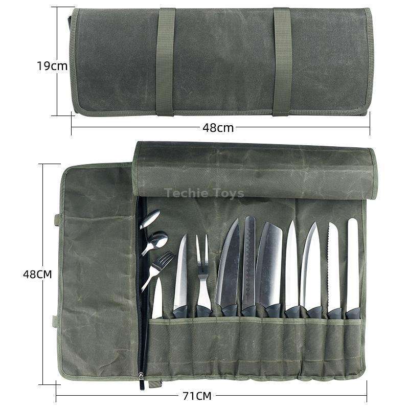 Oil Wax Canvas Roll Chef Knife Storage Bag(Army Green)