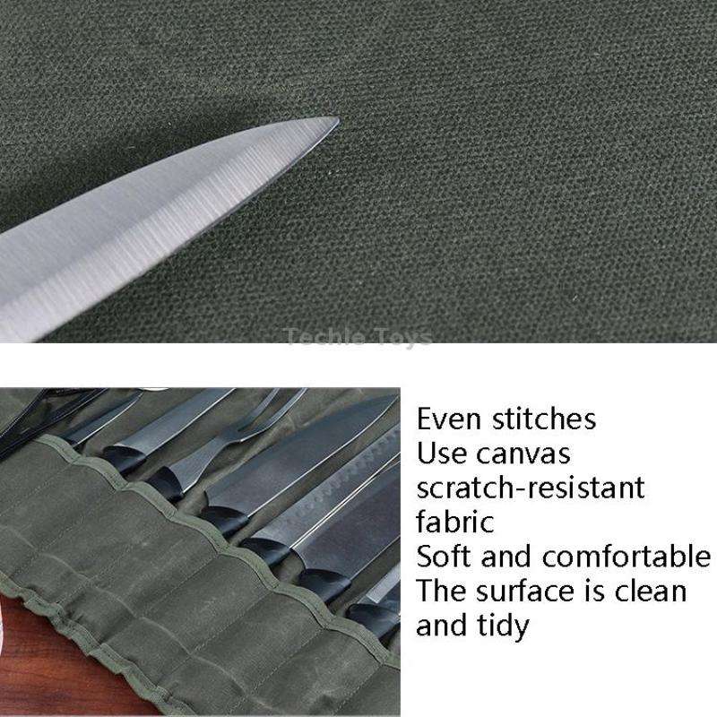 Oil Wax Canvas Roll Chef Knife Storage Bag(Army Green)
