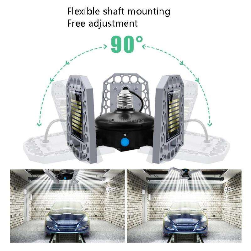 60W LED Industrial Mining Light Waterproof Light Sensor Folding Tri-Leaf Garage Lamp(Warm White Ligh