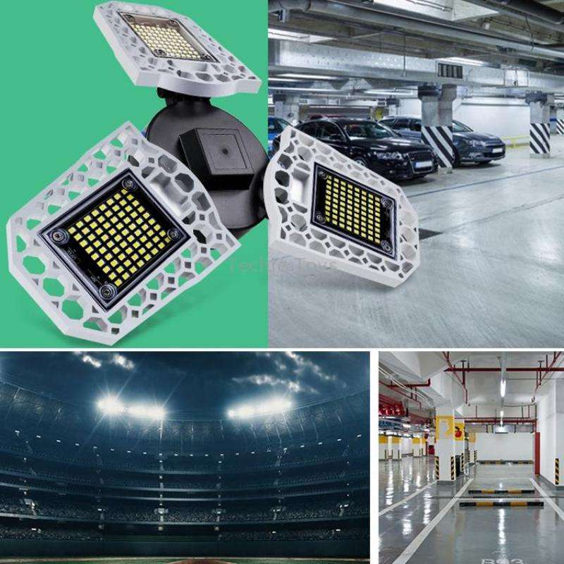 60W LED Industrial Mining Light Waterproof Light Sensor Folding Tri-Leaf Garage Lamp(Warm White Ligh