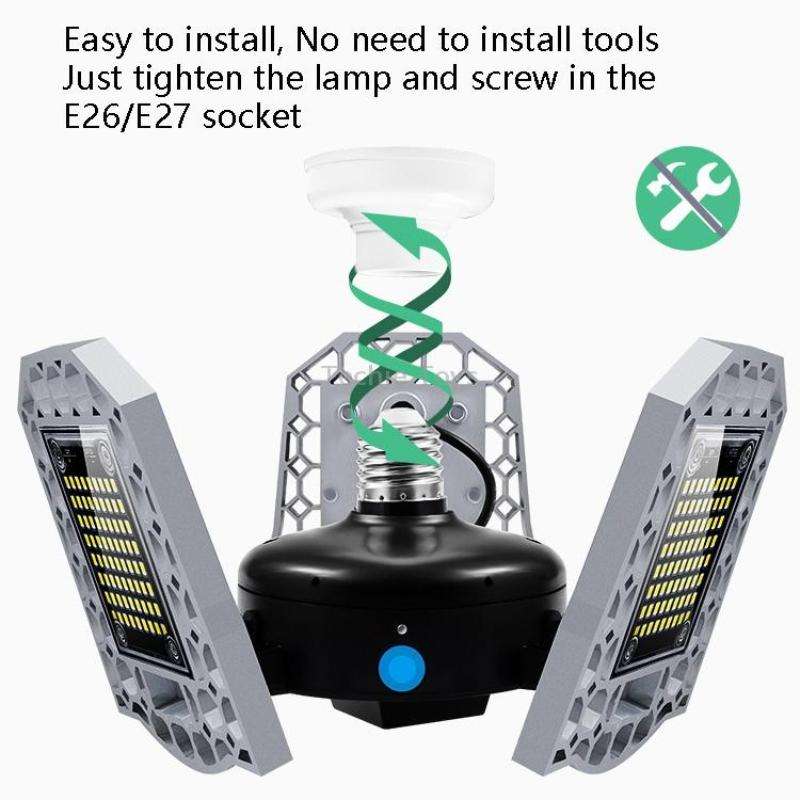 100W LED Industrial Mining Light Waterproof Light Sensor Folding Tri-Leaf Garage Lamp(Warm White Lig