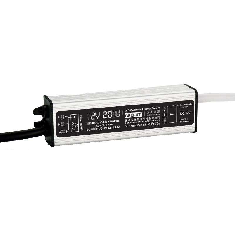 GEEPUT 220V Turn 12V LED Waterproof Power Supply Transformer, Model: 1.67A 20W