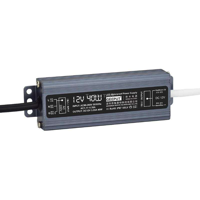GEEPUT 220V Turn 12V LED Waterproof Power Supply Transformer, Model: 3.33A 40W