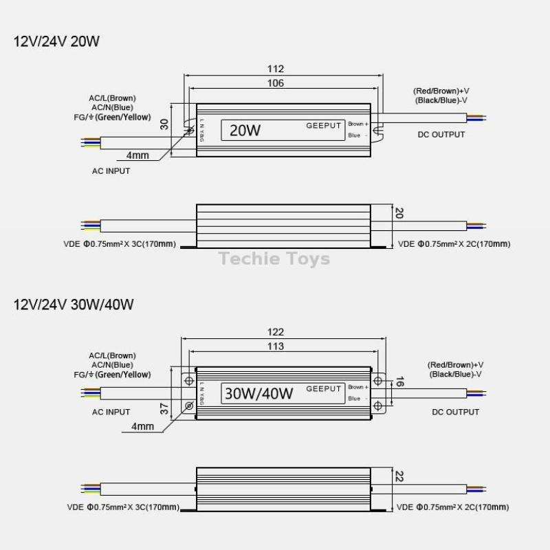 GEEPUT 220V Turn 12V LED Waterproof Power Supply Transformer, Model: 3.33A 40W