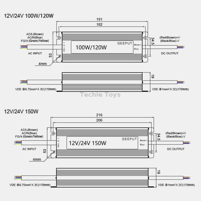 GEEPUT 220V Turn 12V LED Waterproof Power Supply Transformer, Model: 12.5A 150W