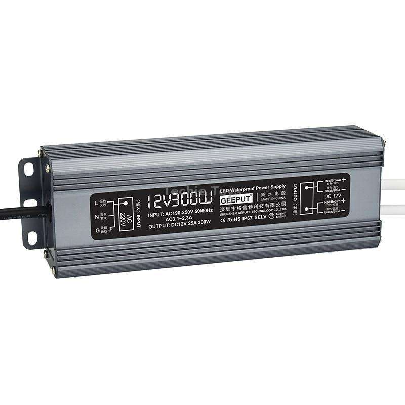 GEEPUT 220V Turn 12V LED Waterproof Power Supply Transformer, Model: 25A 300W