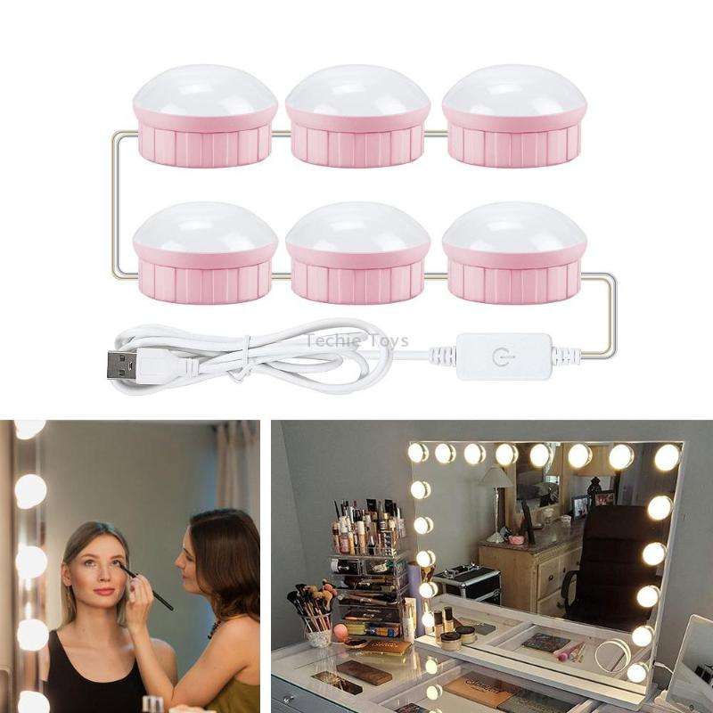 6 LEDs Mirror Front Light Dimmable Makeup Mirror USB Touch Control Light(White Light)