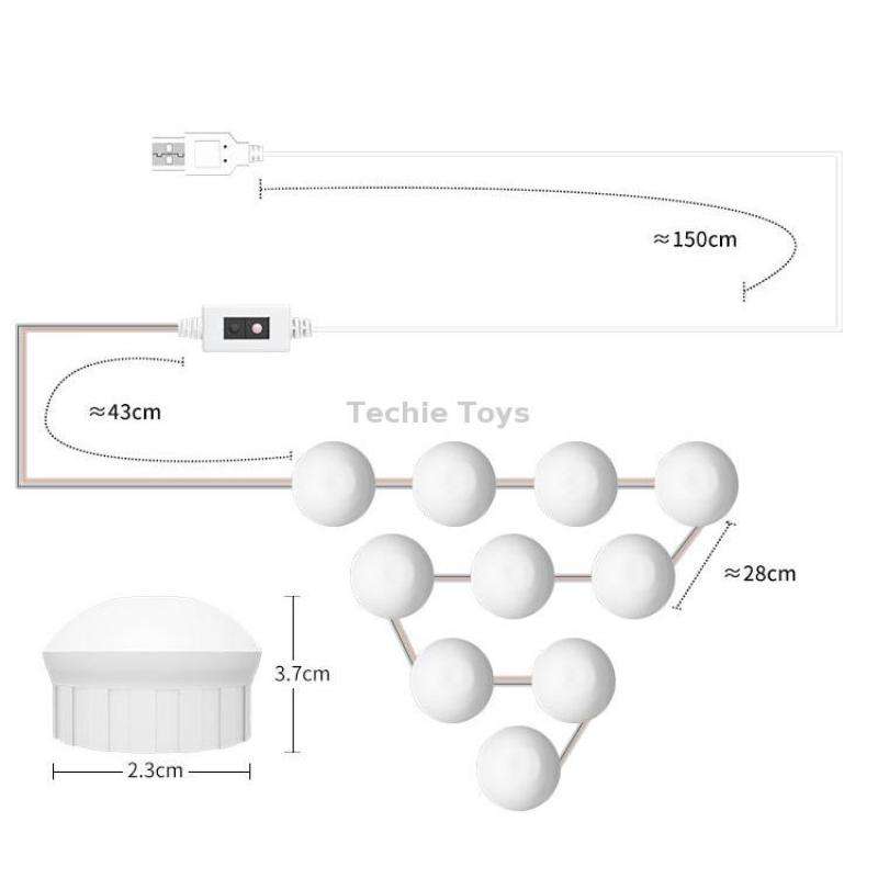 14 LEDs Cosmetic Room Bathroom Mirror Front Light USB Three-Color Dimming Light