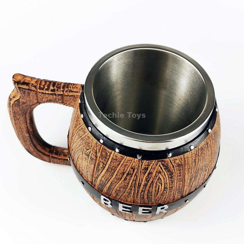 550ml Stainless Steel Wooden Barrel Beer Mug Large Capacity Wine Barrel Cup Personalized Bar Supplie