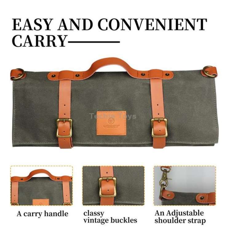 WESSLECO Canvas Roll Chef Knife Storage Bag(Army Green)