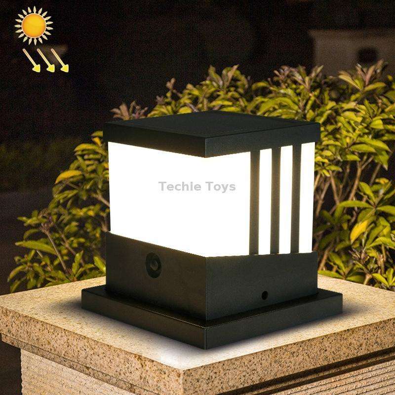 Solar Outdoor Waterproof Column Head Lamp Courtyard Landscape Lamp(Black)