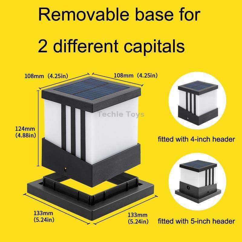 Solar Outdoor Waterproof Column Head Lamp Courtyard Landscape Lamp(Black)