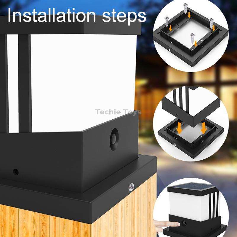 Solar Outdoor Waterproof Column Head Lamp Courtyard Landscape Lamp(Black)