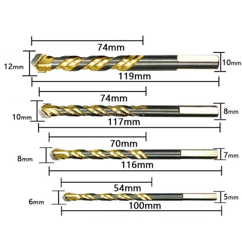 6mm+6mm+8mm+10mm+12mm Titanium-Plated King Drill Porcelain Brick Glass Brick Drill Punched Twist Tri