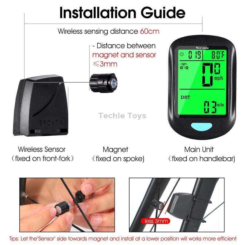 WEST BIKING Mountain Road Bike Wireless Code Meter Multi-Function Interface Riding Speedometer(Black