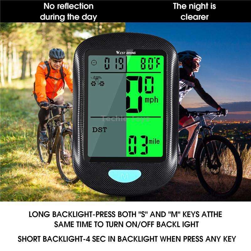WEST BIKING Mountain Road Bike Wireless Code Meter Multi-Function Interface Riding Speedometer(Black