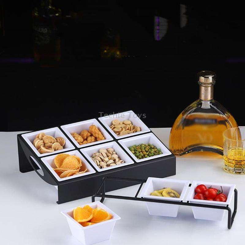 Stainless Steel Bar Plastic Fruit Plate Rack, without Fruit Dish, Grid Number:6 Grids(B Type)