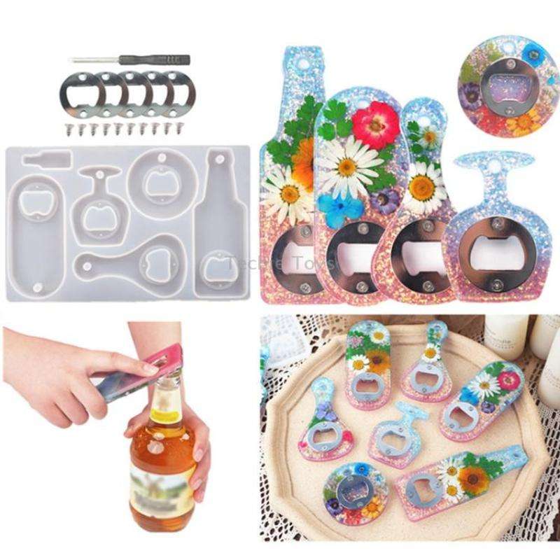 DIY Crystal Resin Drip Beer Wrench Mold Opener Silicone Mold, Specification: Set