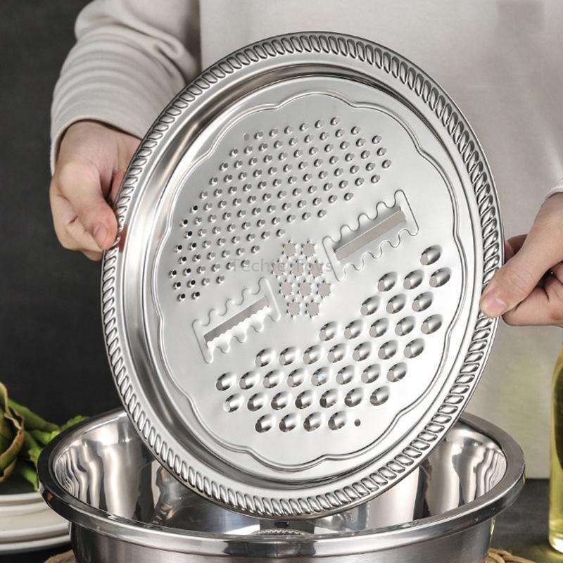 3 in 1 Stainless Steel Multifunctional Grater Kitchen Draining And Washing Basin Set(28cm)