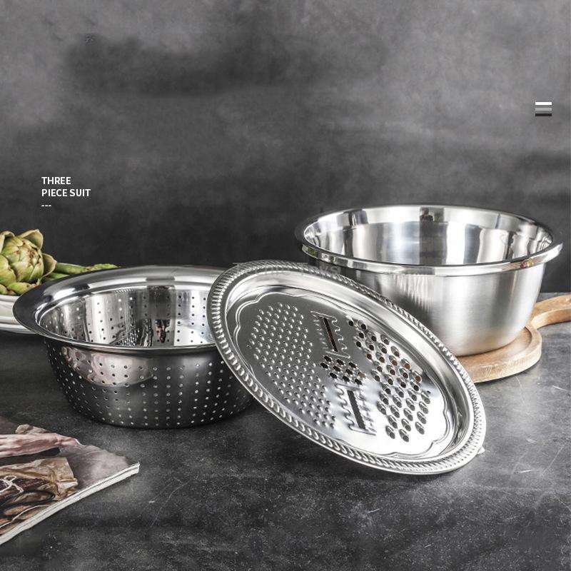3 in 1 Stainless Steel Multifunctional Grater Kitchen Draining And Washing Basin Set(28cm)