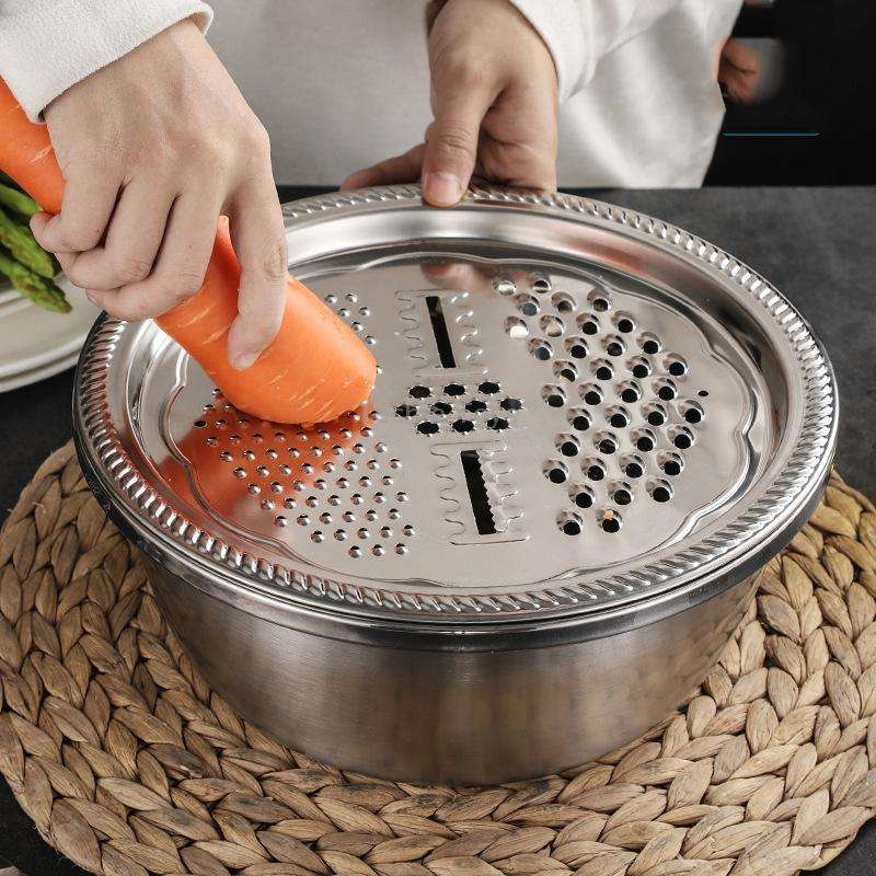 3 in 1 Stainless Steel Multifunctional Grater Kitchen Draining And Washing Basin Set(28cm)