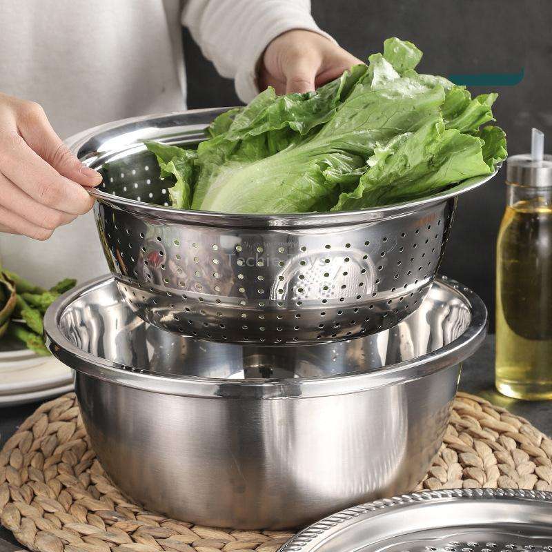 3 in 1 Stainless Steel Multifunctional Grater Kitchen Draining And Washing Basin Set(28cm)