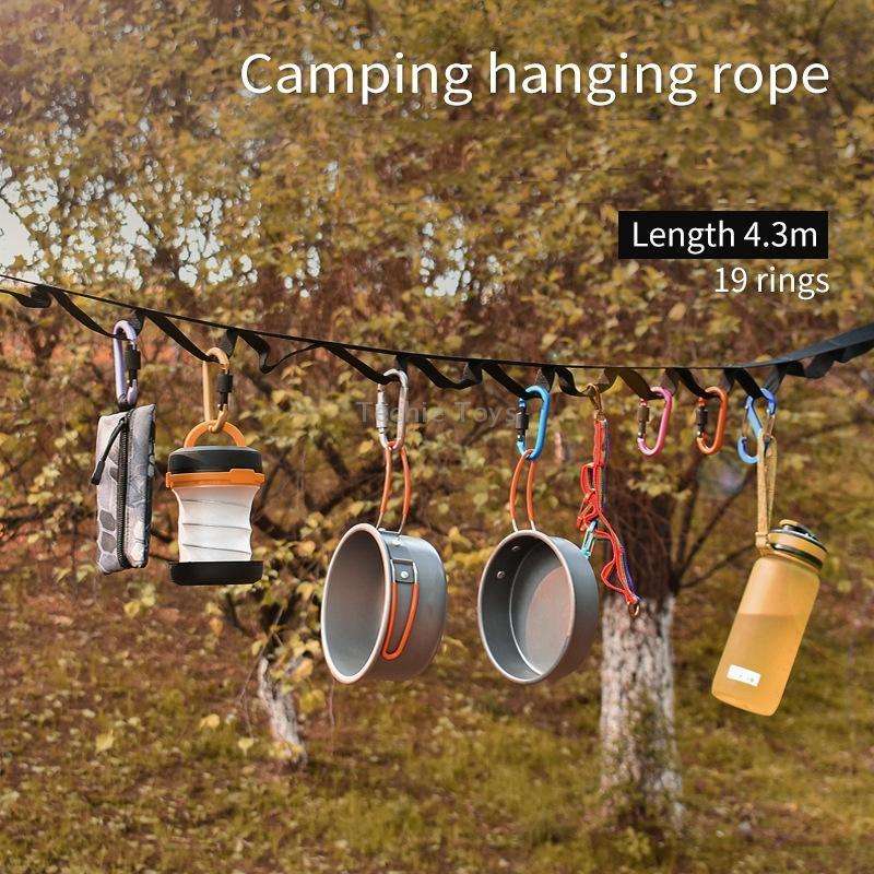 Outdoor Camping Tents Storage Clothesline 19 Ring Wild Camp Straps Lanyard, Length: 4.3m(Black)
