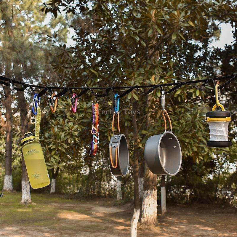 Outdoor Camping Tents Storage Clothesline 19 Ring Wild Camp Straps Lanyard, Length: 4.3m(Black)