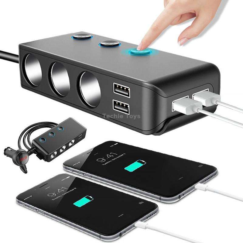 Car Cigarette Lighter Car Charger 3USB Port +1 QC3.0 + 3 Cigarette Lighter Ports + Back Clip Design