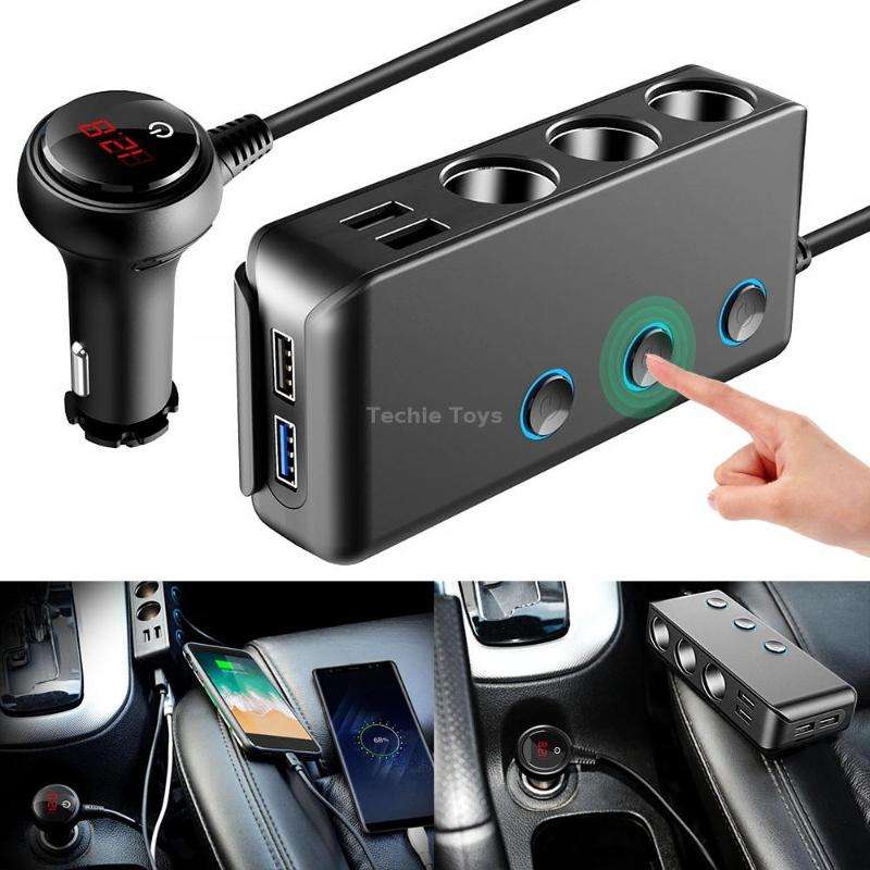 Car Cigarette Lighter Car Charger 3USB Port +1 QC3.0 + 3 Cigarette Lighter Ports + Back Clip Design