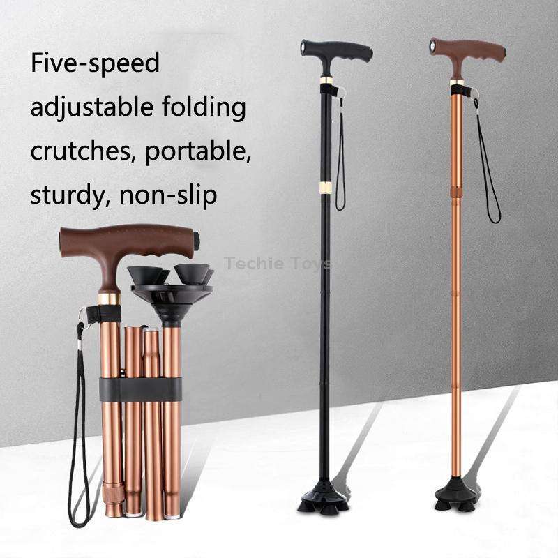 TBS-009 Four-Legged Folding Elderly Crutches Aluminum Alloy Light And Multifunctional Non-Slip Crutc
