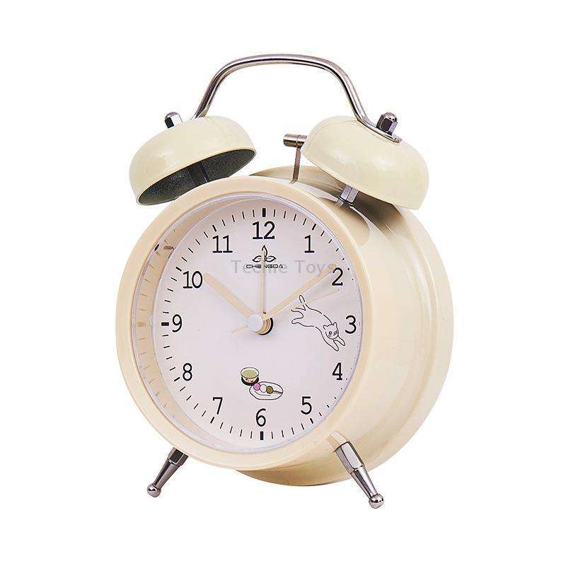 Student Cute Style Bell Alarm Clock Bedside Mute Clock With Light Spec Y36 4 Inch (Beige)