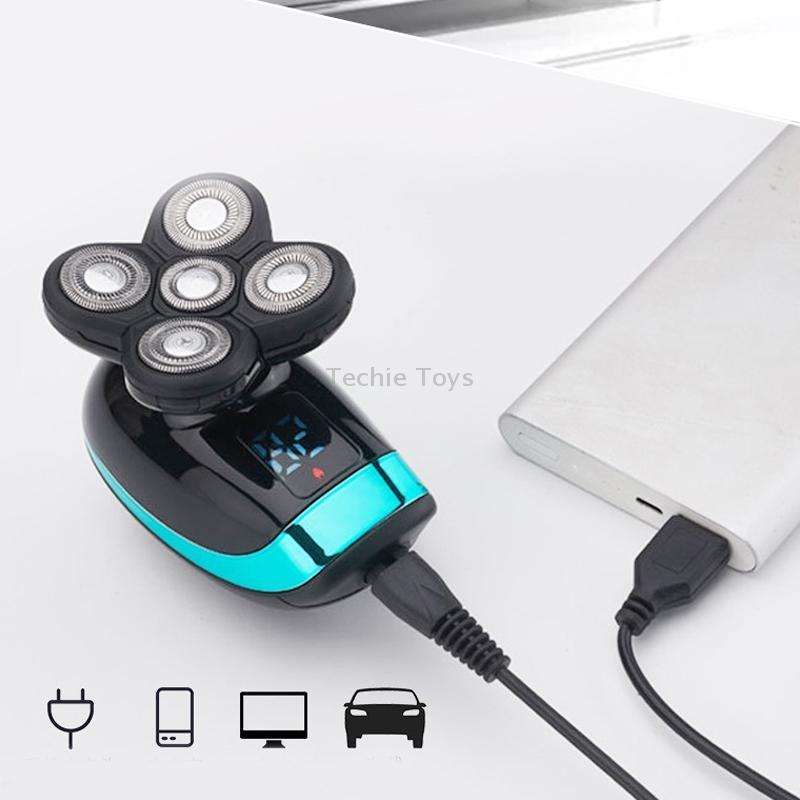 Electric Shaver Rechargeable Razor Intelligent Digital Display Bald Hair Clipper,Style: Blue