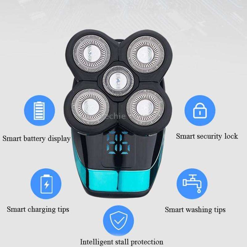 Electric Shaver Rechargeable Razor Intelligent Digital Display Bald Hair Clipper,Style: Blue