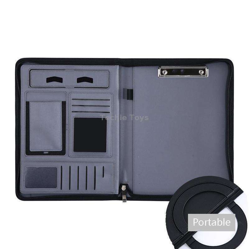 KC601 A4 Multifunctional Portable Folder Business Zipper Bag Leather Folder, Style: No Chargeable No