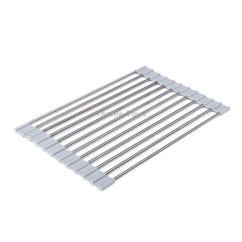 Folding Water Filters Kitchen Rack Sink Bowl Chopsticks Filters, Style: Stainless Steel 33x22cm