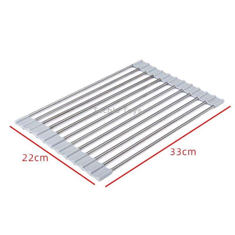 Folding Water Filters Kitchen Rack Sink Bowl Chopsticks Filters, Style: Stainless Steel 33x22cm