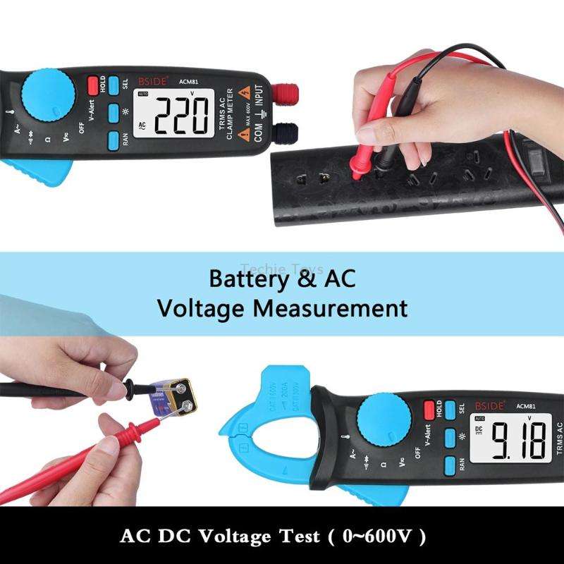 BSIDE ACM81 Digital Clamp Meter Auto-Rang 1mA Accuracy 200A Current DC AC Multimeter(Black)