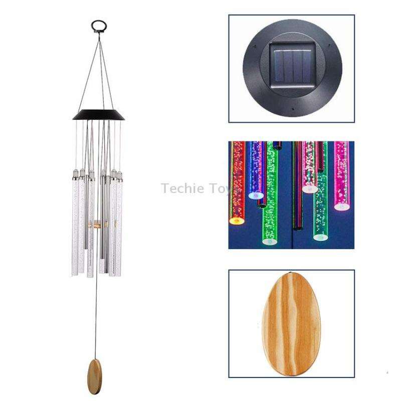 Outdoor Solar Colorful Gradient Rotating Wind Chime Garden Decorative Light(Acrylic Stick + Wooden S