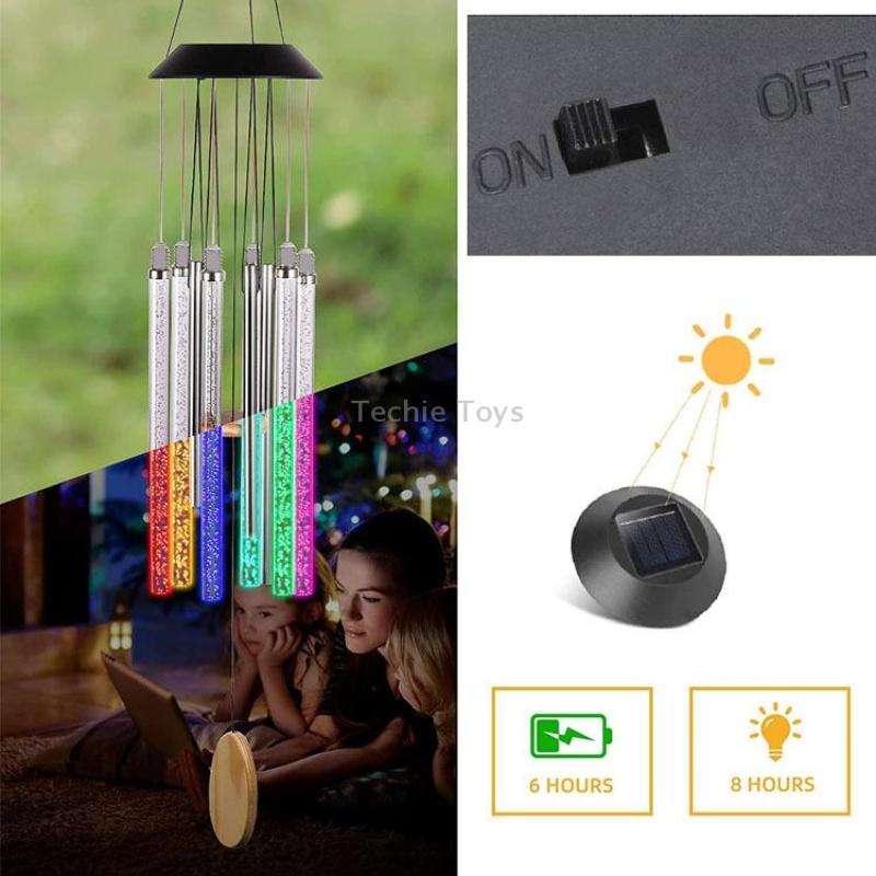 Outdoor Solar Colorful Gradient Rotating Wind Chime Garden Decorative Light(Acrylic Stick + Wooden S