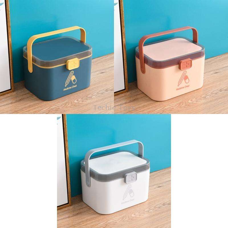 Household Plastic Small Medicine Box Portable Medicine Storage Box, Size: 21.4 x 15.8 x 14.7cm(Pink)