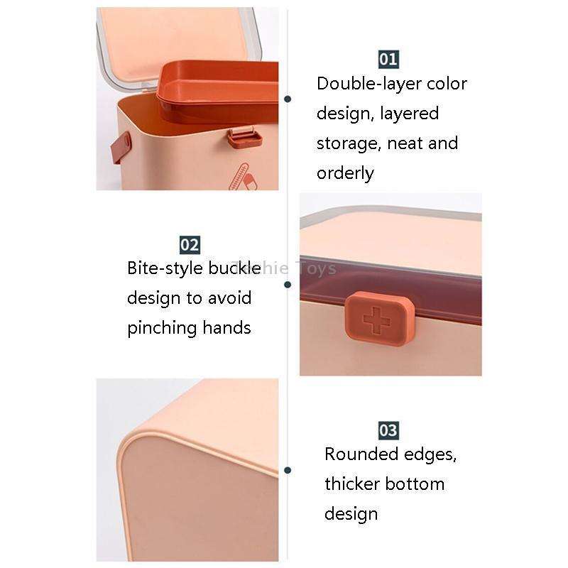 Household Plastic Small Medicine Box Portable Medicine Storage Box, Size: 21.4 x 15.8 x 14.7cm(Pink)