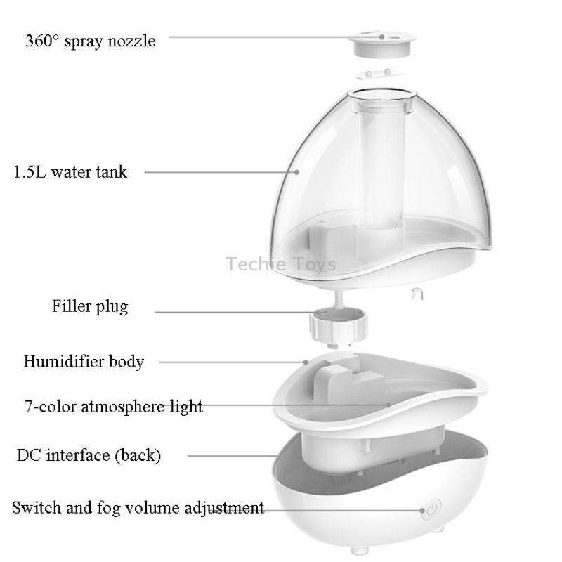 K11 1500ml Transparent Humidifier Household Mute Small Air Purifier Large-Capacity Ultrasonic Humidi