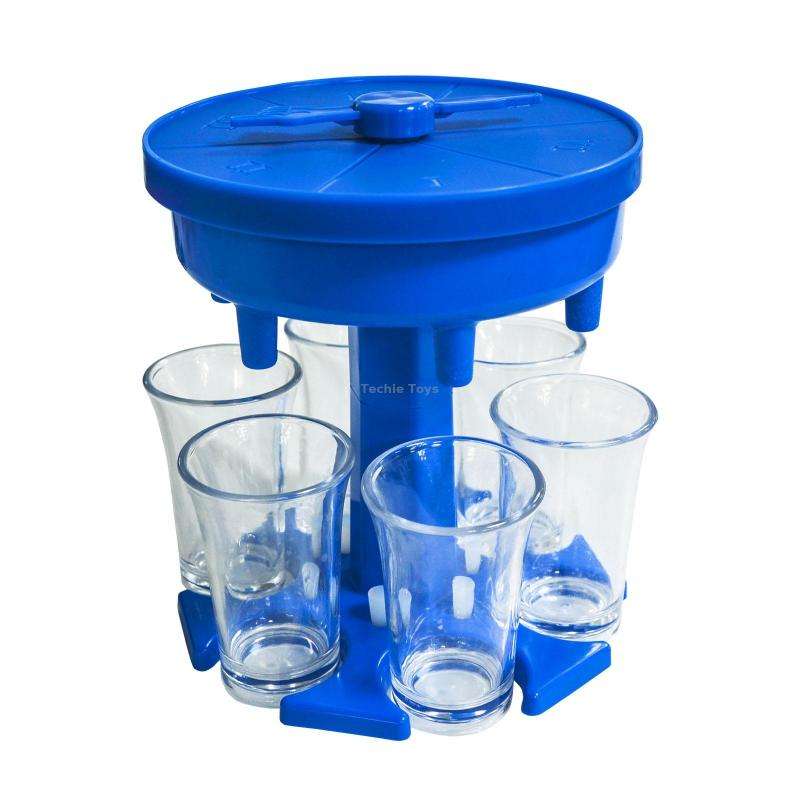 6 Cups Wine Dispenser Automatic Diversion Wine Pourer With Game Turntable, Style: Round Blue with Tr