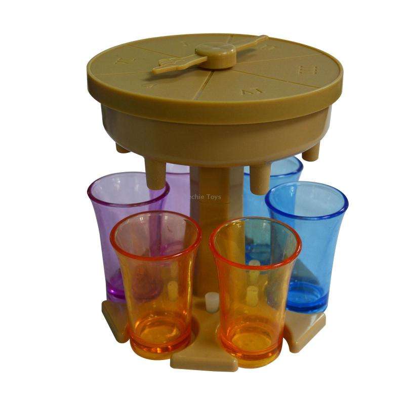 6 Cups Wine Dispenser Automatic Diversion Wine Pourer With Game Turntable, Style: Round Brown with C