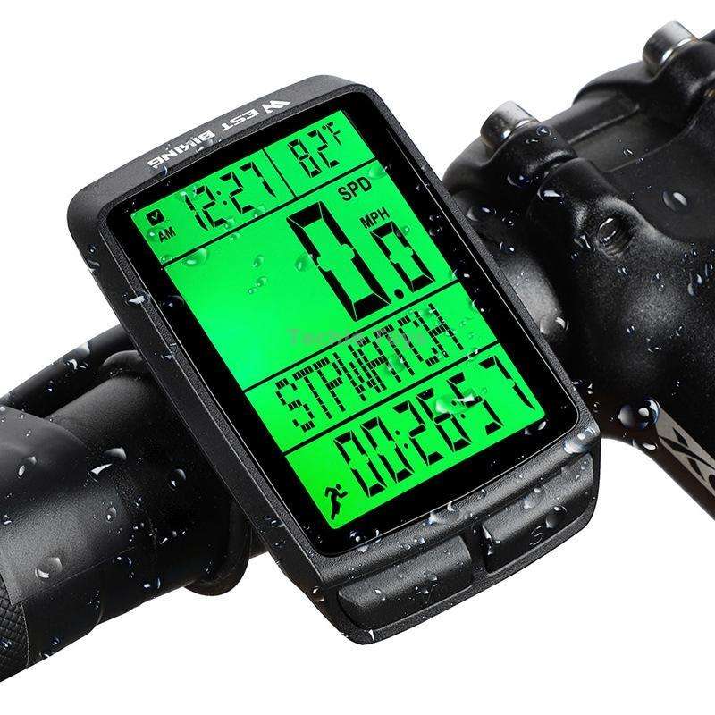 WEST BIKING 5 Languages Bicycle Waterproof Backlight Multifunction Wireless Odometer Speedometer(Bla