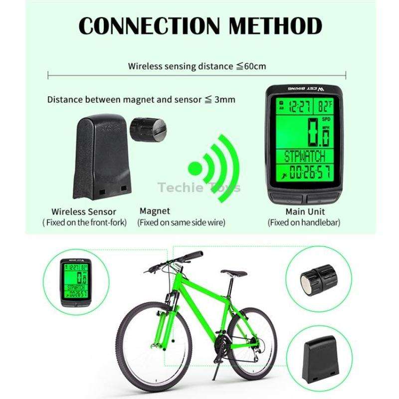WEST BIKING 5 Languages Bicycle Waterproof Backlight Multifunction Wireless Odometer Speedometer(Bla
