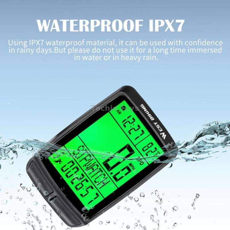 WEST BIKING 5 Languages Bicycle Waterproof Backlight Multifunction Wireless Odometer Speedometer(Bla