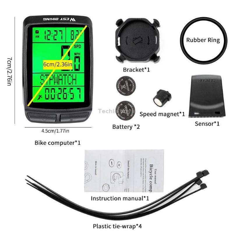 WEST BIKING 5 Languages Bicycle Waterproof Backlight Multifunction Wireless Odometer Speedometer(Bla